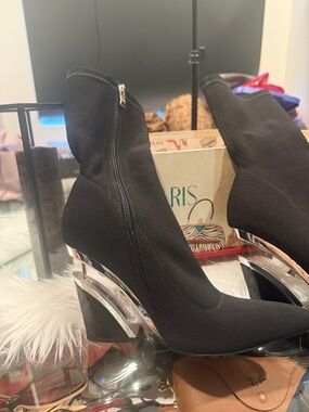 Azalea Wang black and silver lucite wedge sock boots size 7.5 worn once